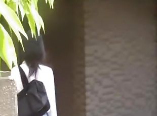College girl with a bag on her shoulder got shuri sharked