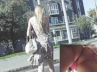 Lovely blondie in street upskirt movie